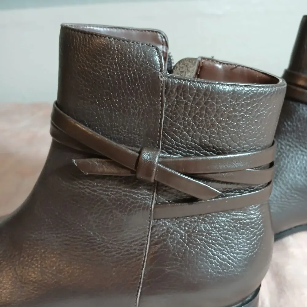Talbots Brown Leather Ankle Booties with Buckle Detail Size 7.5M